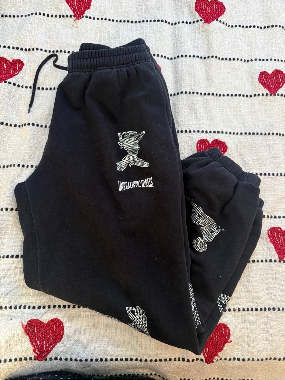 Unrealistic Dreams Black Rhinestone Logo Joggers